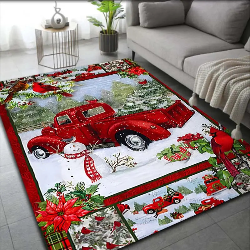 Festive Christmas Red Santa Truck Pattern Floor Mat-4