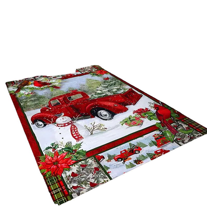 Festive Christmas Red Santa Truck Pattern Floor Mat-0