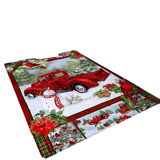 Festive Christmas Red Santa Truck Pattern Floor Mat-0