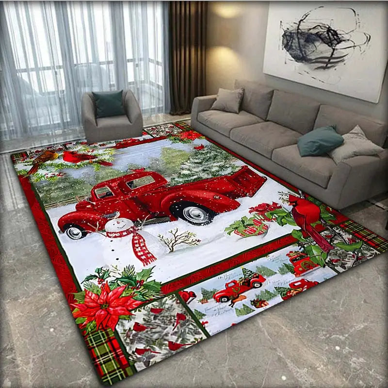 Festive Christmas Red Santa Truck Pattern Floor Mat-2