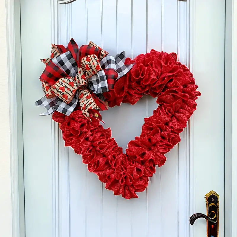 Valentine's Day Wrinkled Hemp Rope Heart-shaped Wreath-2