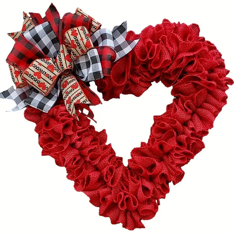 Valentine's Day Wrinkled Hemp Rope Heart-shaped Wreath-0