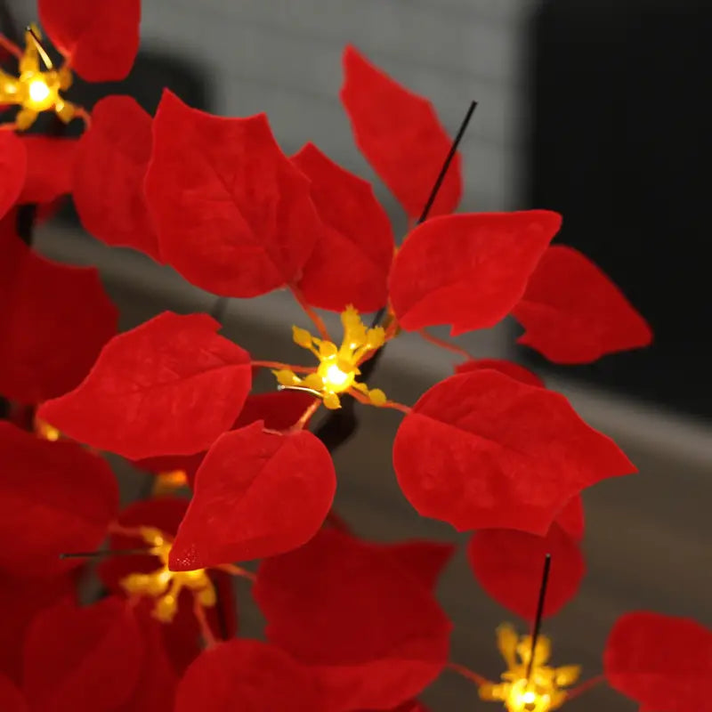 Blooming Brilliance: Poinsettia Flower Tree with Festive Lights-3