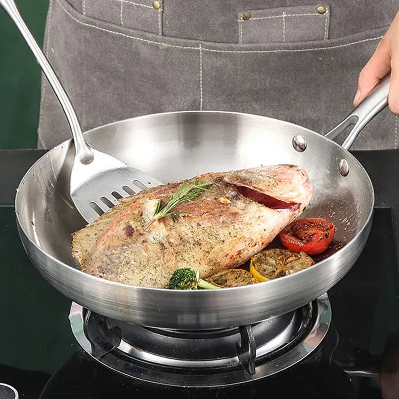 28cm Stainless Steel Non-Stick Frying Pan Uncoated Cookware Silver-4