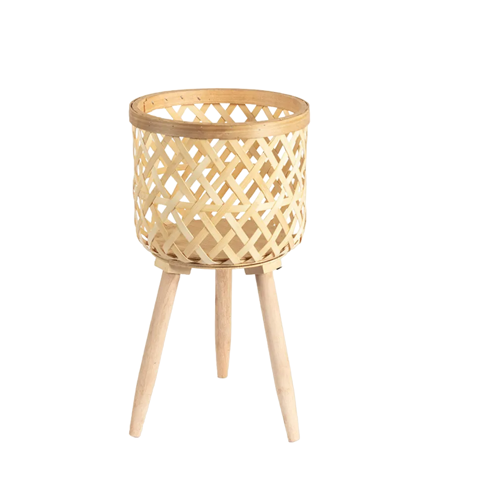Handmade Bamboo Woven Flower Pot with Stand - Elegant Plant Display-0
