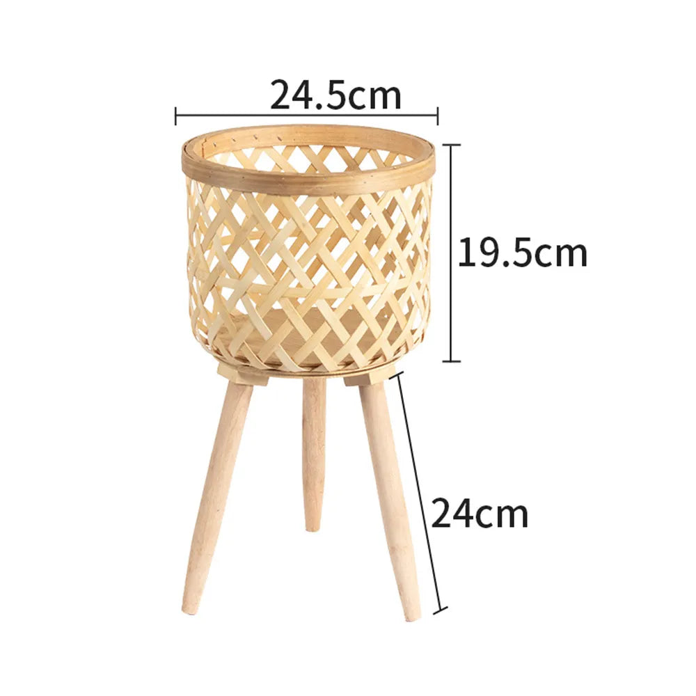 Handmade Bamboo Woven Flower Pot with Stand - Elegant Plant Display-1