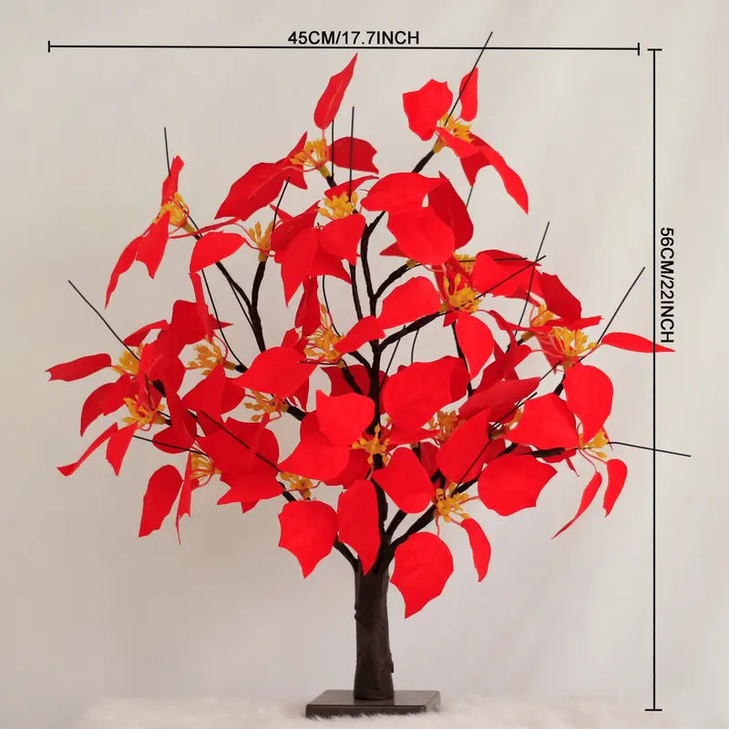 Blooming Brilliance: Poinsettia Flower Tree with Festive Lights-1