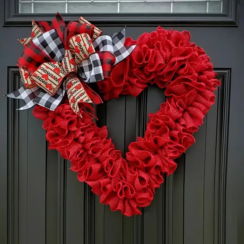 Valentine's Day Wrinkled Hemp Rope Heart-shaped Wreath-1